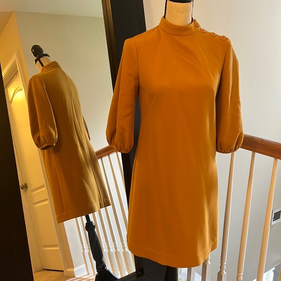 Ann Taylor | orange/Yellow dress bubble sleeves - Picture 1 of 5